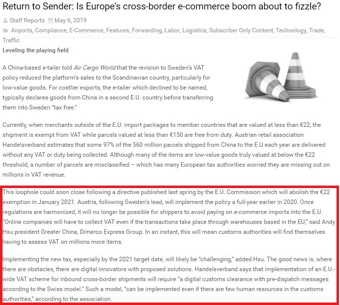 Dimerco Interview posted on Air Cargo World- Cross-Border eCommerce